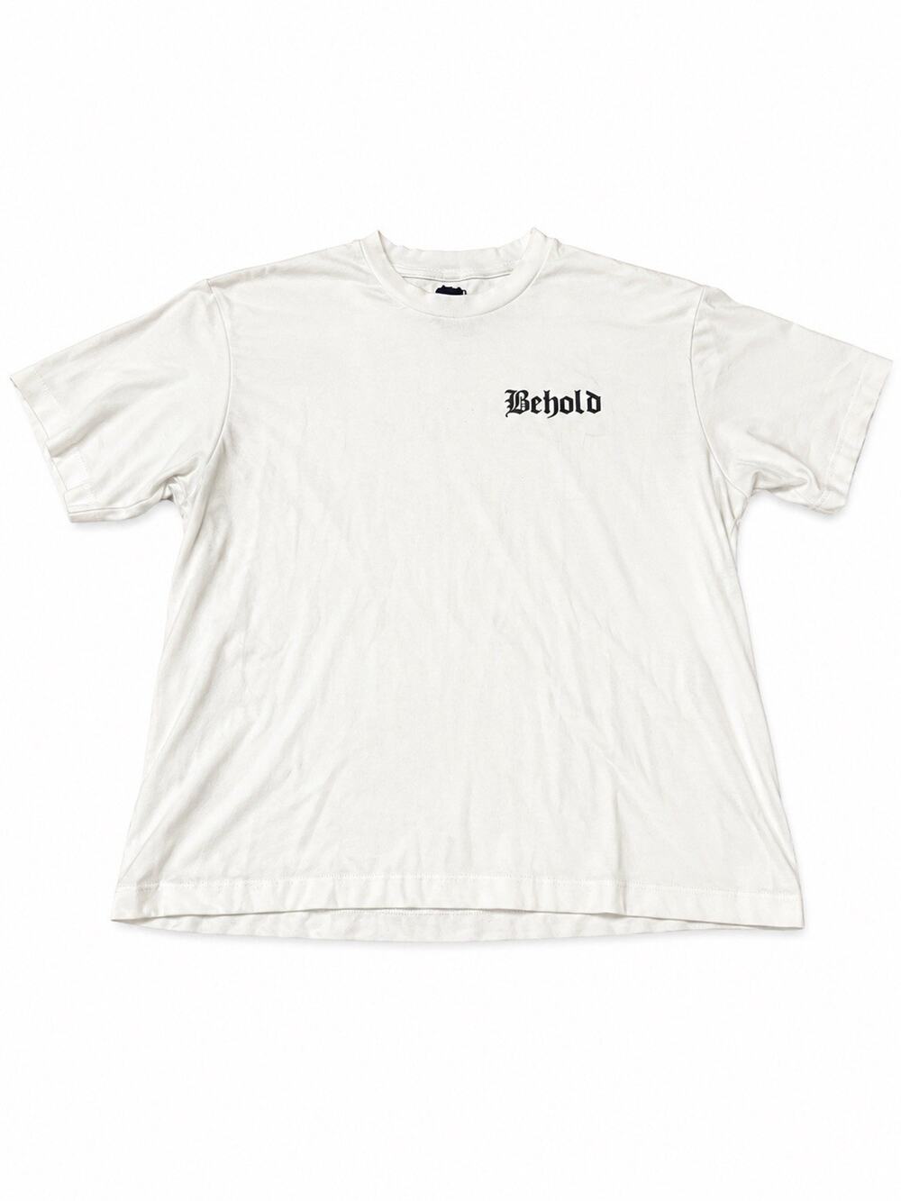 Behold Graphic T-Shirt White Religious Christian Jesus Quote Tee Size Large